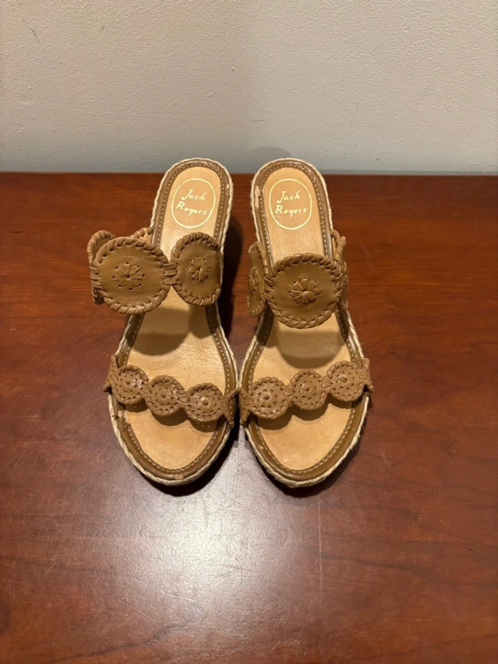 Jack Rogers Shelby Espadrille Wedge Sandals Cognac Size 10